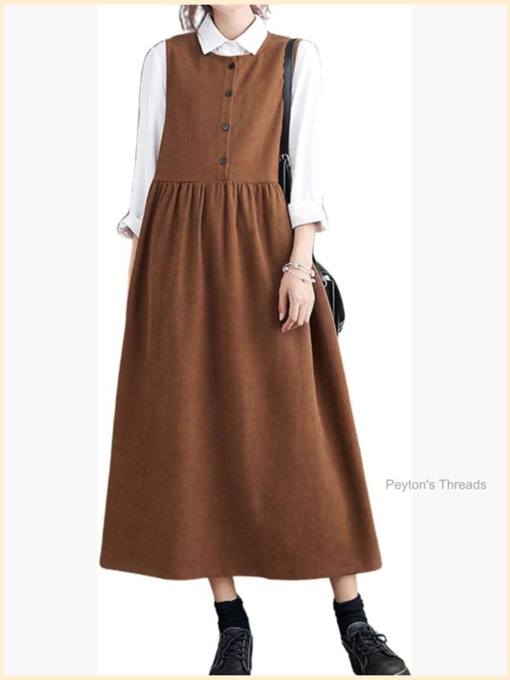 Sleeveless Corduroy Overall Dress Jumper Midi Babydoll Tank Dress with Pockets